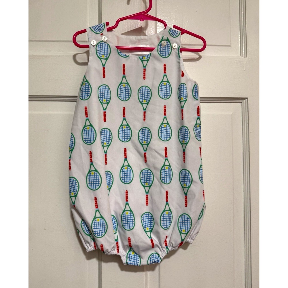 Cecil and Lou 2T White Tennis Racquet Romper Bubble Sleeveless Outfit